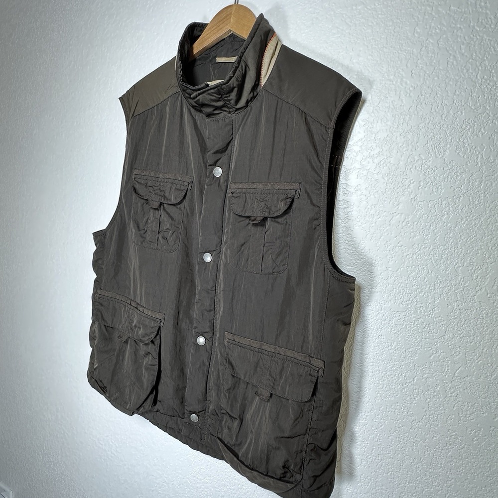 Tommy Bahama Vest Men's Brown Lined‎ Snap Full Zip Outdoor Pockets Large